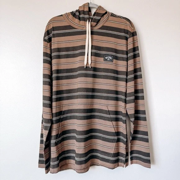 Billabong Brown Stripe Long Sleeve Hooded Sweater Size Large - Picture 2 of 7